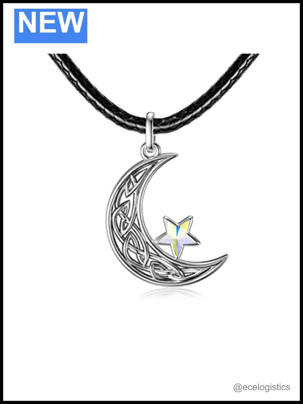 Sterling Silver Leather Choker Necklace Crystal Pendant 16"